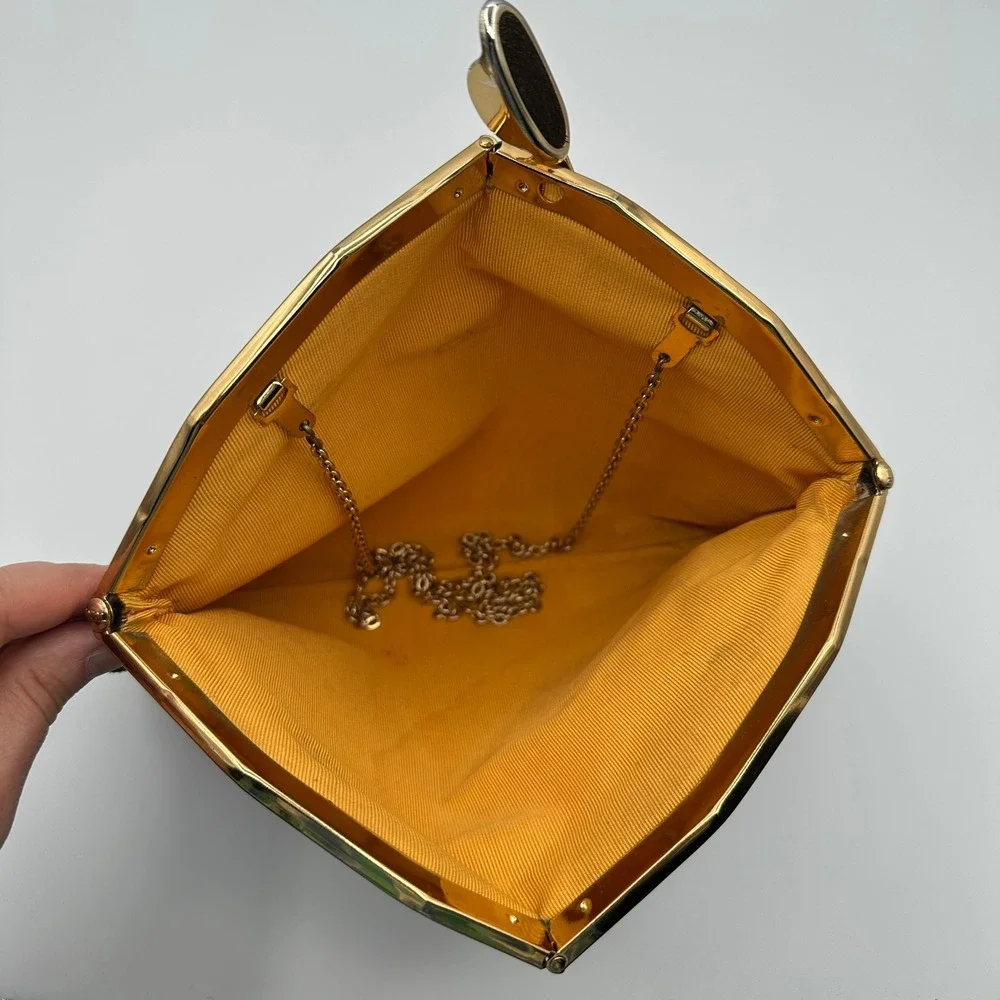 VTG‎ Brown Suede Clutch Evening Bag Gold Chain MCM Old Money Quite Luxury Retro